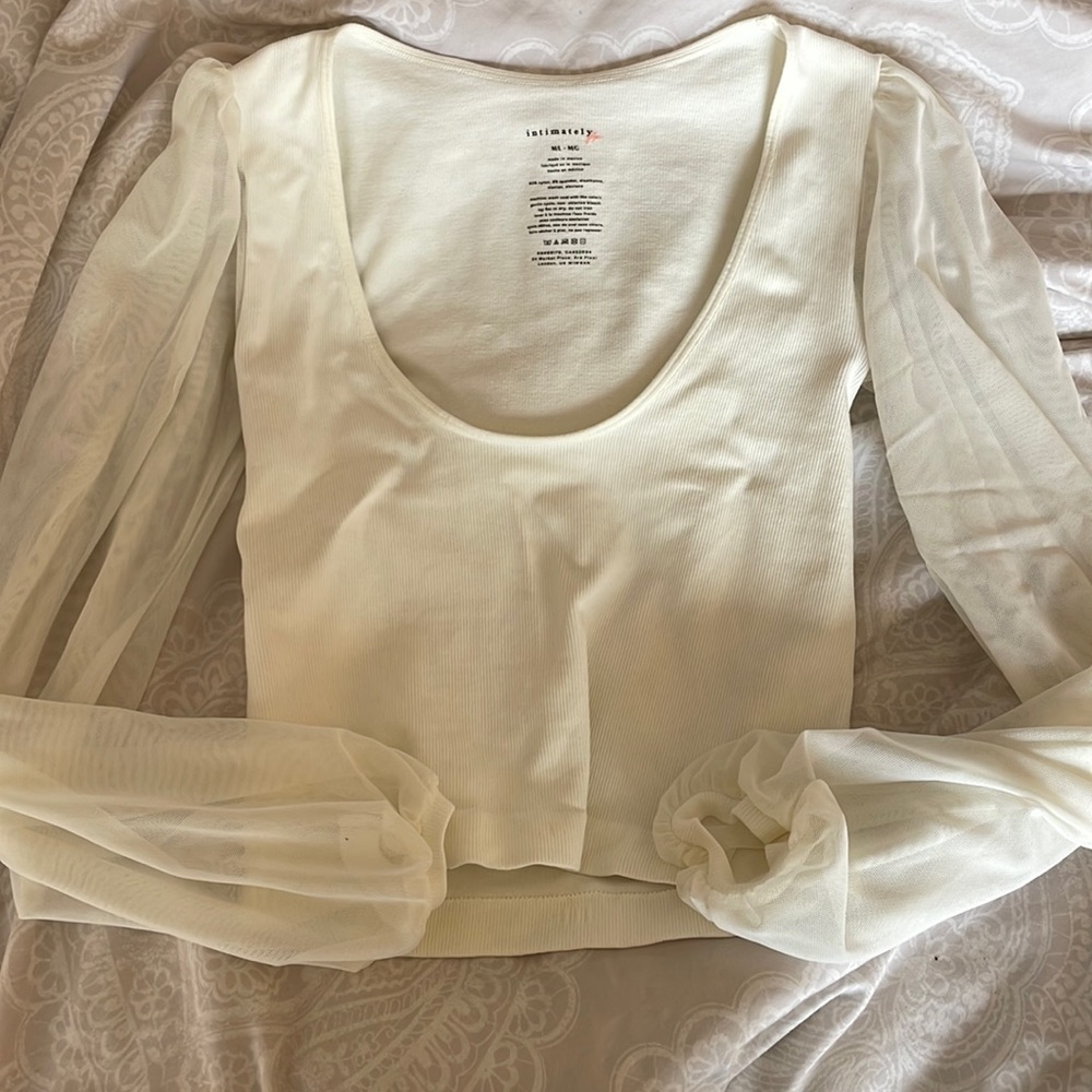 Free People “Lost in Love” Top with Mesh Sleeves